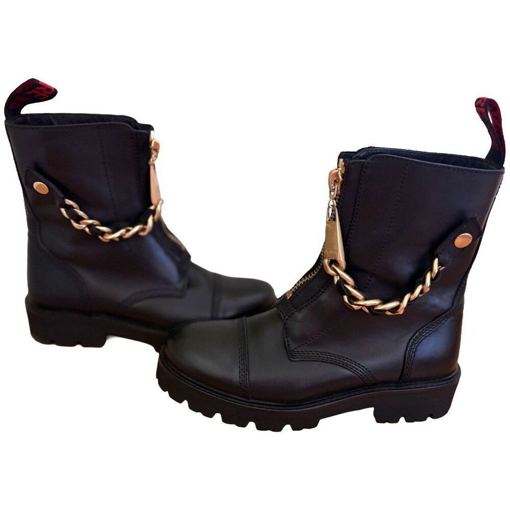 Zadig & Voltaire Joe Cecilia Smooth Cowskin Black Chain Boots EU 37